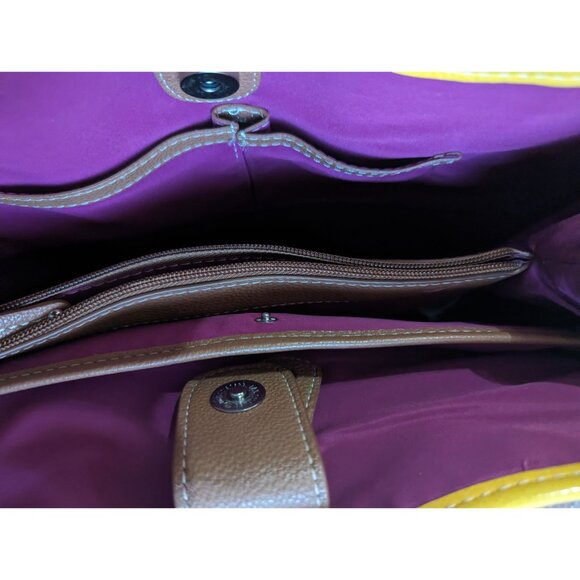 Nine West Yellow Tote Bag With Geometric Striped Pattern Faux Leather Colorful - Picture 10 of 10